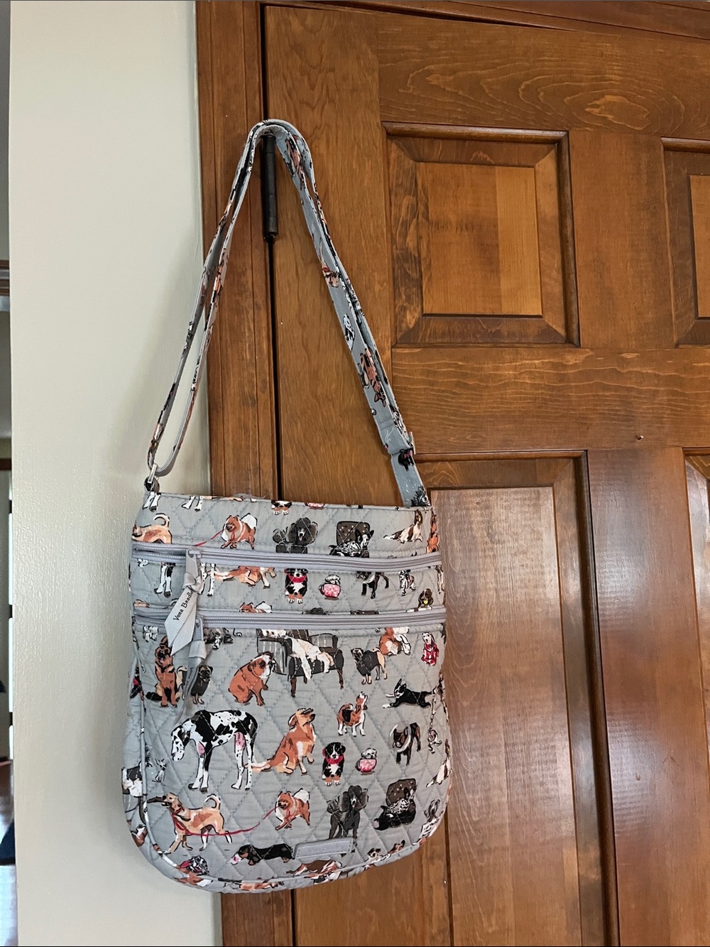 Vera Bradley Quilted Grey Dog Print Crossbody Bag